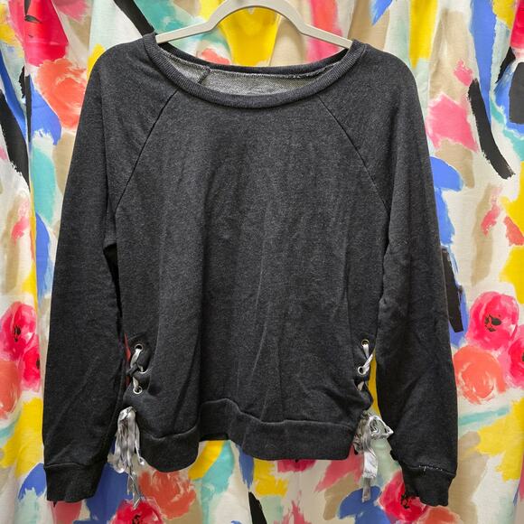 aerie Sweaters - Aerie dark gray terry cloth long sleeve sweatshirt ribbon ties boat neck large